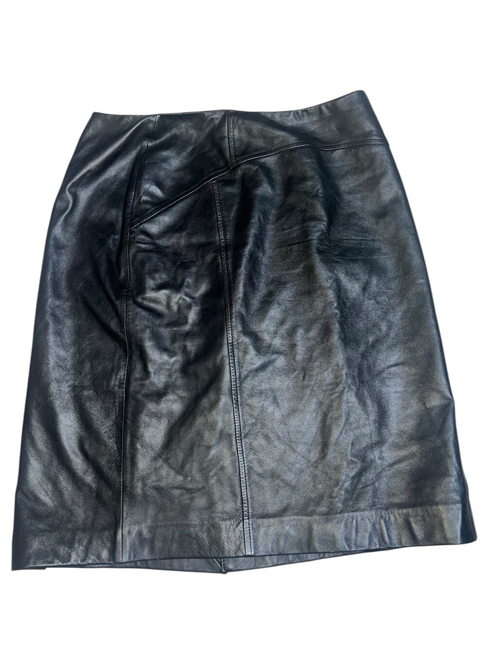 Black Leather pencil Skirt with slit Talbots petite women's size 10